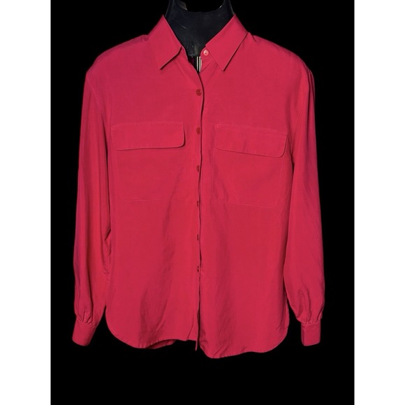Liz Claiborne Collection Silk Blouse Fuchsia Camp Shirt Career Top Women's M - Picture 2 of 11
